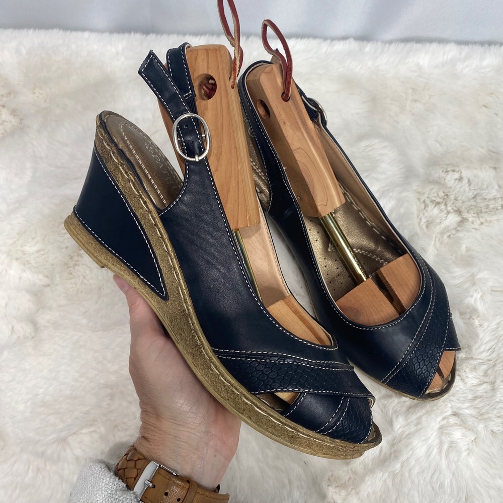Patrizia by Spring Step Womens Navy Blue Snakeskin Wedge Slingback Sandals 41
